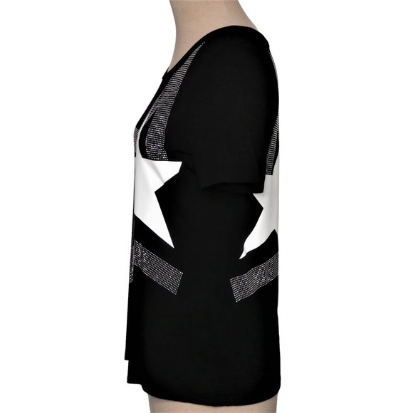 Hilary Radley Black Sequin Star Tee Shirt Size M - Picture 3 of 12